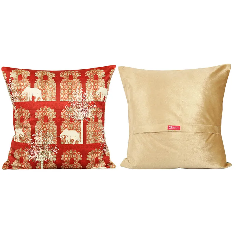 India Circus Ancient Gajaraja Printed Velvet Cushion Cover - Set Of Five media 5