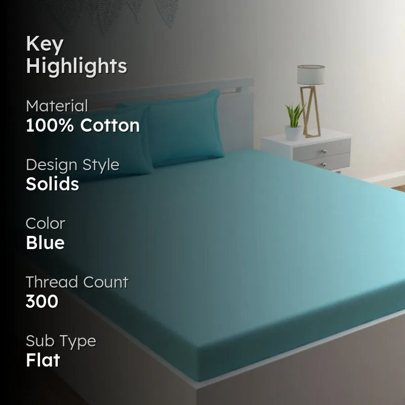 Yana Solid Cotton Bedsheet (Aqua) - 300 TC media 2