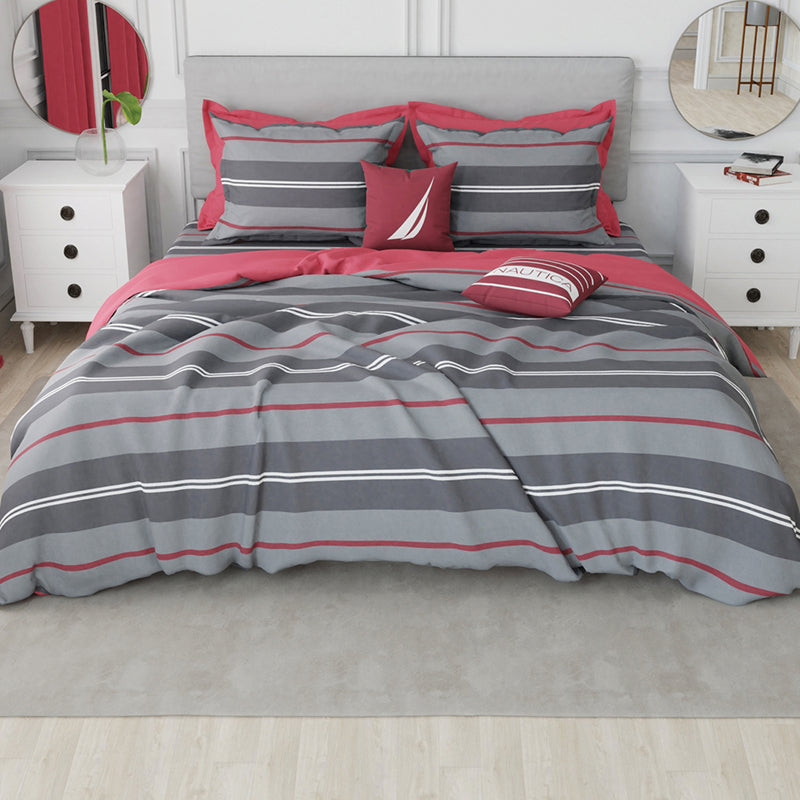 Nautica Stripe Symphony Cotton Bedsheet (Red & Grey) - 210 TC media 7