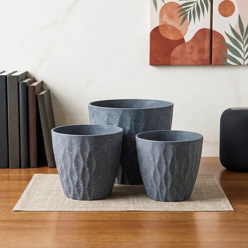 Zenvia Textured Plastic Planter - Set Of Three media 1