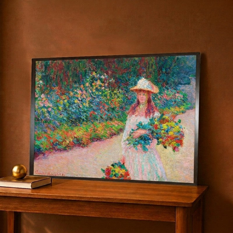 Jeune Fille Dans Le Jardin De Giverny Canvas Wall Painting - 12 x 9 Inches