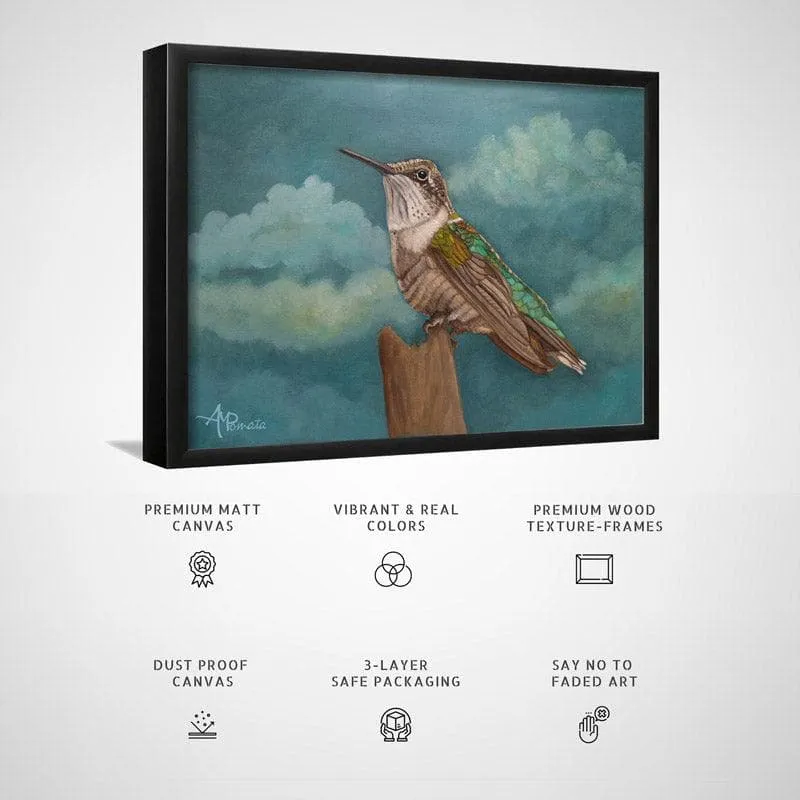 Moonlit Hummingbird Canvas Wall Painting - Black Frame media 5