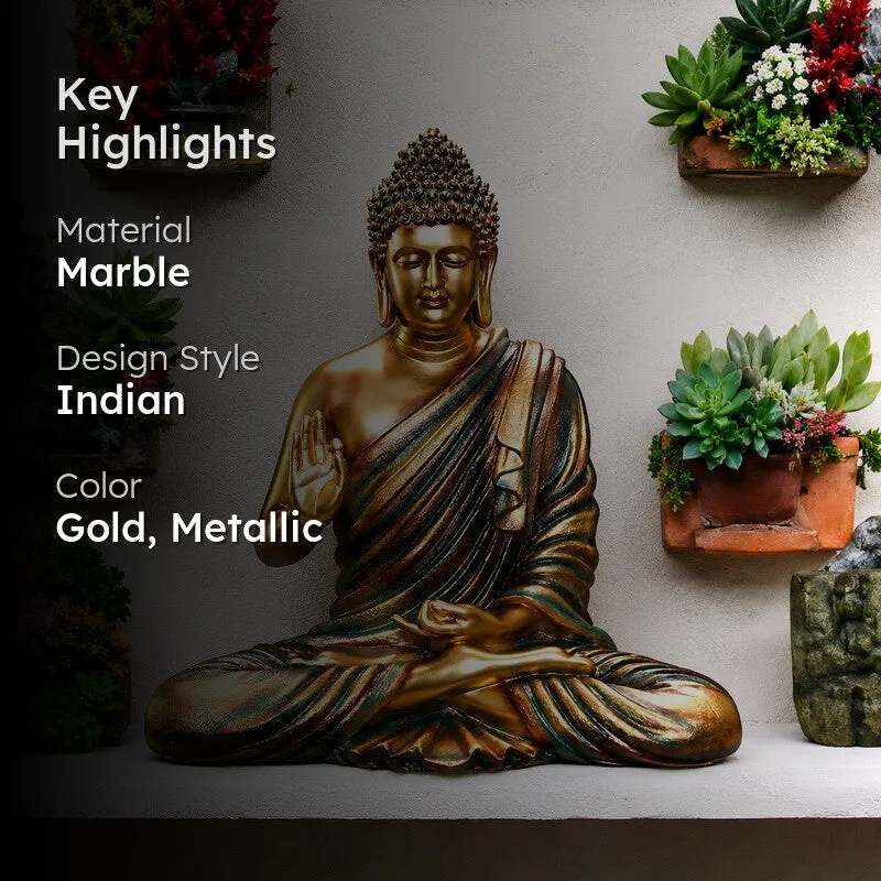 Tranquil Mudra Buddha Marble Idol - Metallic media 2