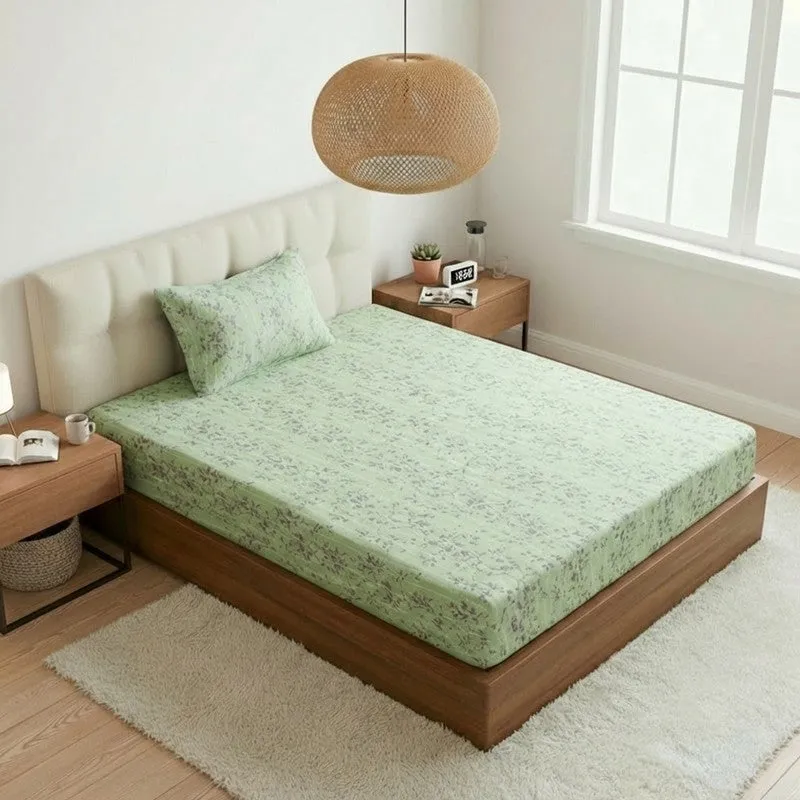 Grassy Flora Printed Cotton Bedsheet (Green) - 200 TC media 1