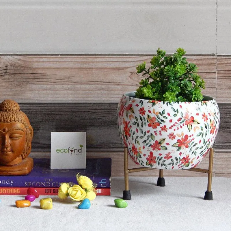 Julietta Peach Floral Planter With Stand - Set Of Two media 2
