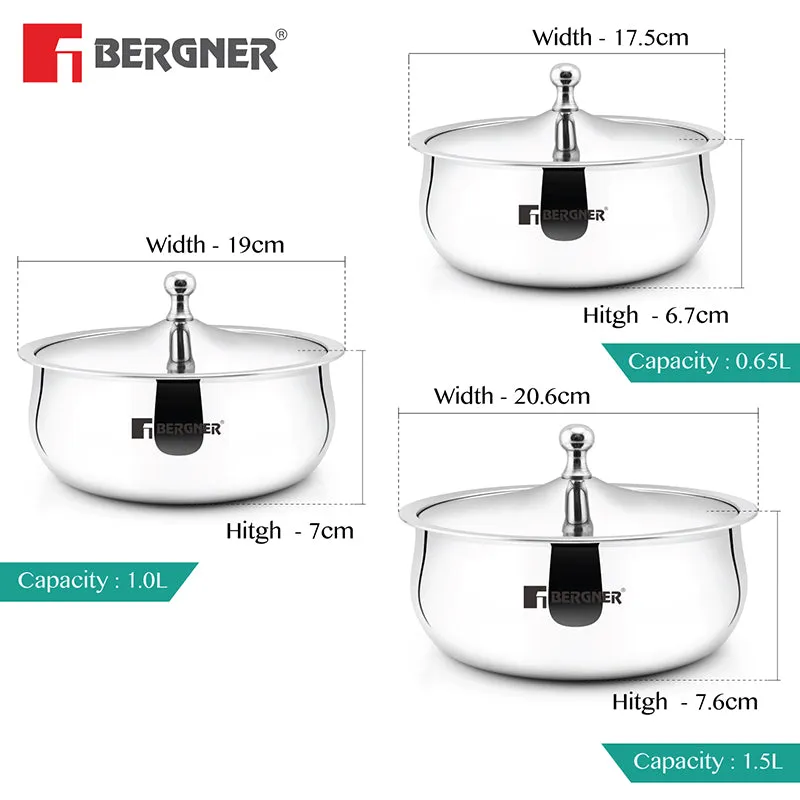 Bergner Stainless Steel Casserole With Lid (650,1000 & 1500)mL media 7