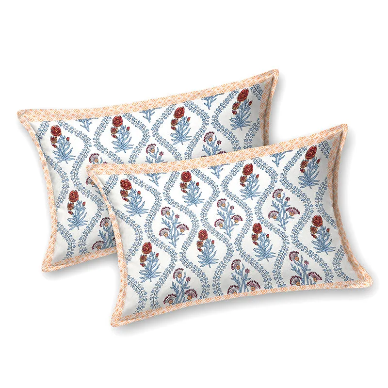 Ethnik Blooms Cotton Bedsheet (Peach, Blue) - 144 TC media 6