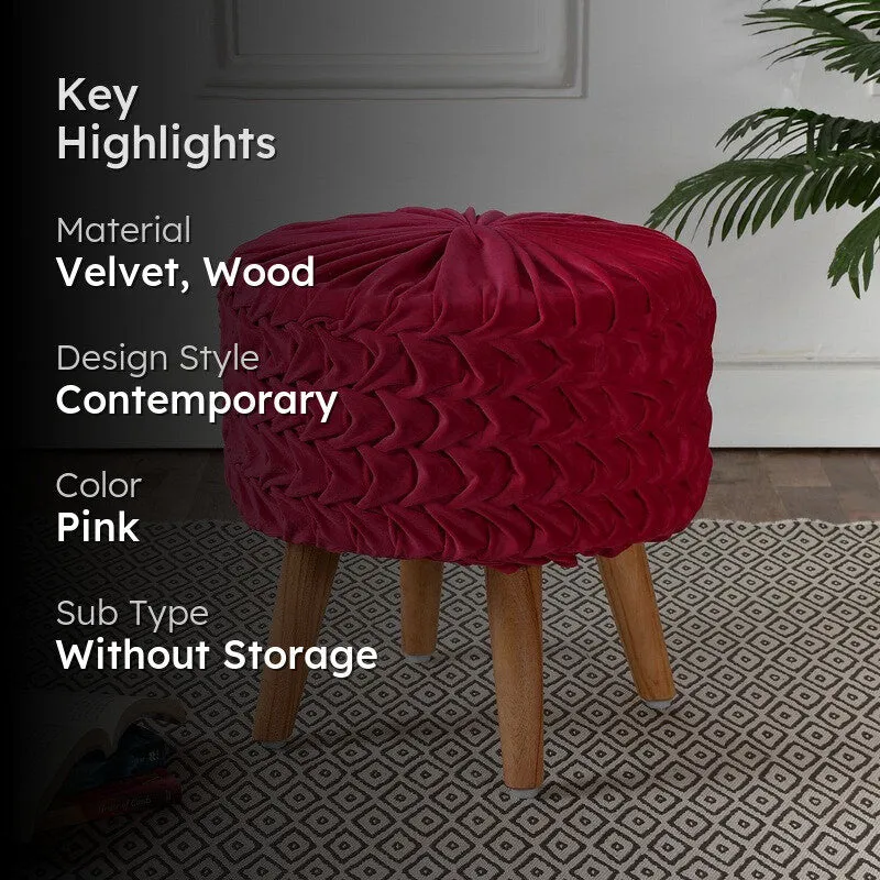 Velora Pleated Velvet Ottoman - Pink media 2