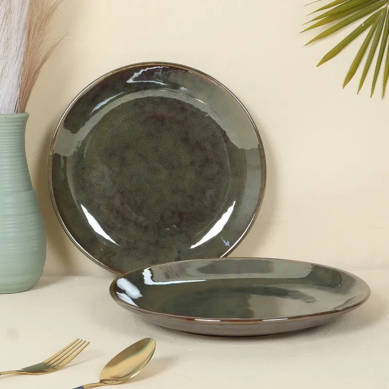 PlateMate Ceramic Quarter Plates (Olive Green) - Set Of Two media 1