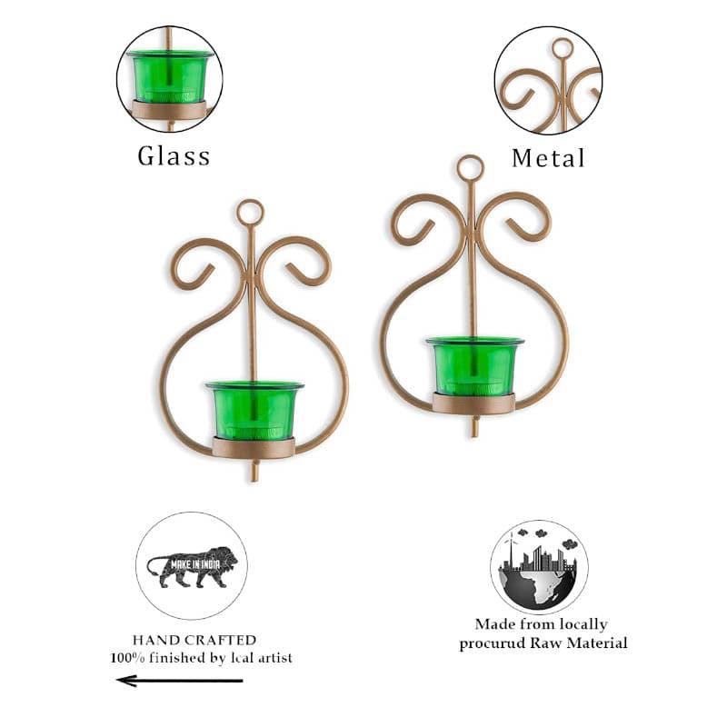 Seina Gold Frame Sconce Candle Holder (Green) - Set Of Two media 6