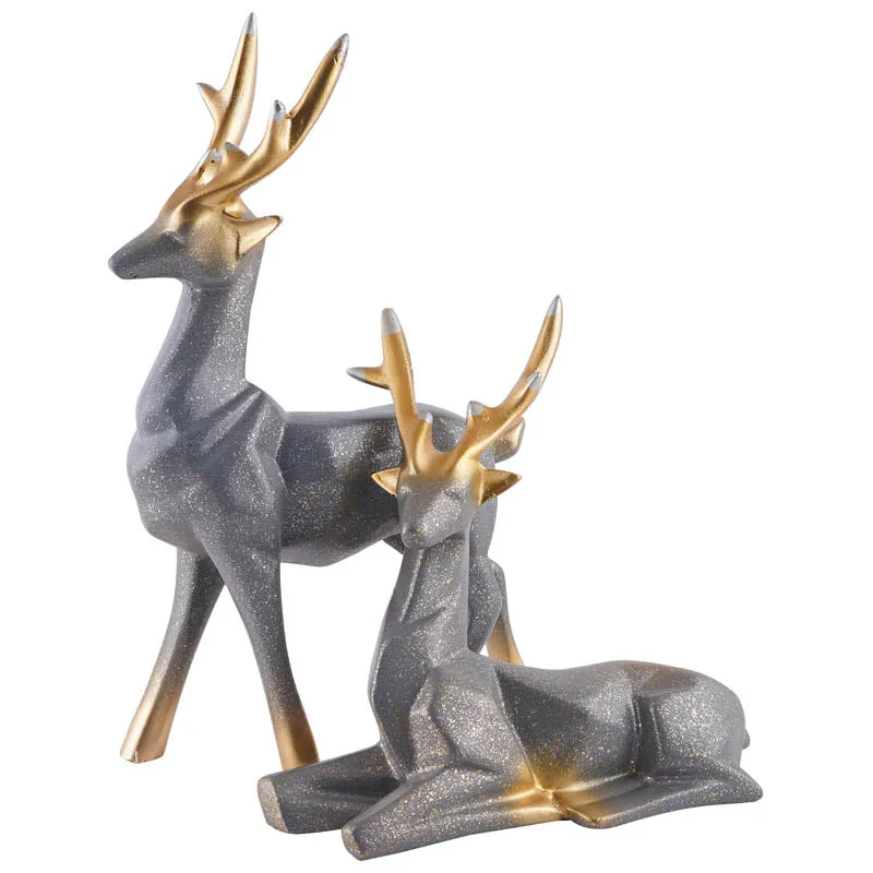 Opulent Stag Painted Polyresin Show Piece (Grey)- Set Of Two media 4