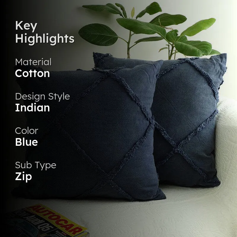 Anuket Tufted Cotton Cushion Cover (Navy Blue) - Set Of Two media 2