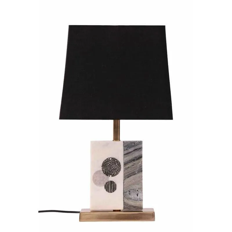 Blaze Printed Fabric Table Lamp With Marble & Brass Base - Black,White media 4