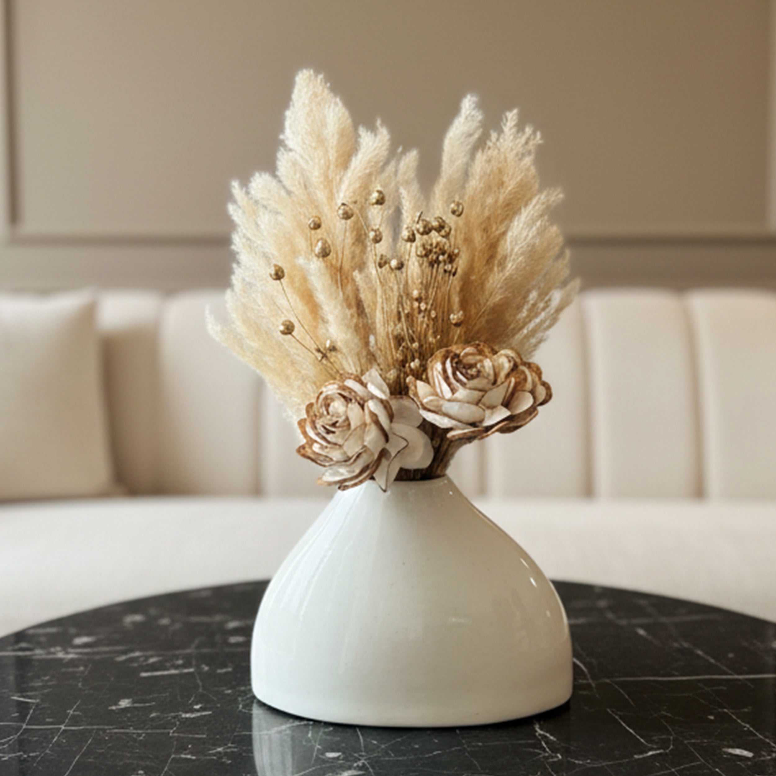 BloomAura Artificial Flowers with Vase - Brown - Default Tilte