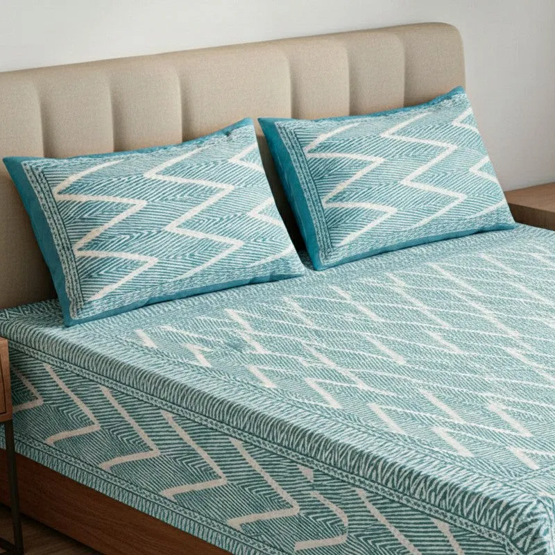 Jorie Geometric Printed Cotton Bedsheet (Aqua) - 120 TC media 3