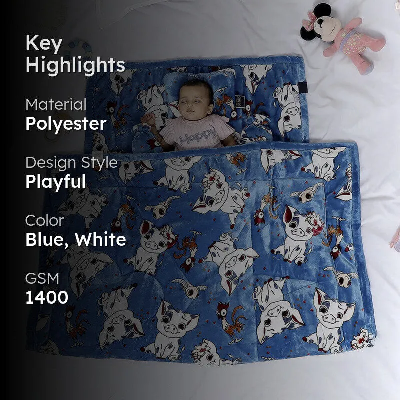 Monte Carlo Whimsical Cow Kids Blanket (Blue) - 1400 GSM media 2