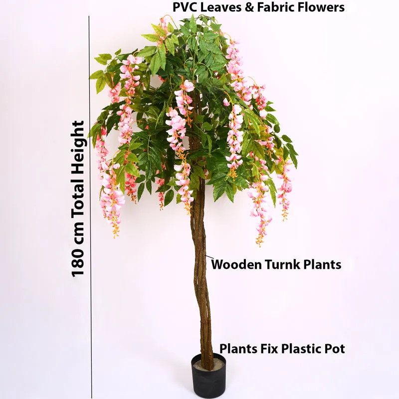 Verdiq Artificial Flowering Plant With Black Plastic Pot (Pink) - 6 Feet media 7