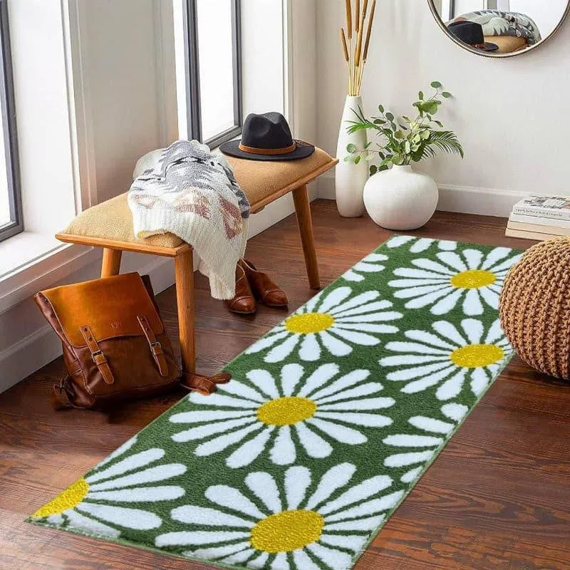 Daisy Dawn Micro Fiber Runner Rug - Green media 4