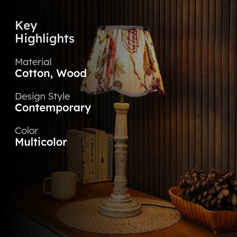 Bloomcrest Wooden Base Cotton Table Lamp - Multicolor media 2