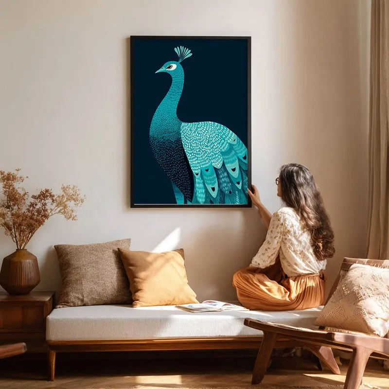 Elegant Peacock Canvas Wall Painting With Black Frame media 9