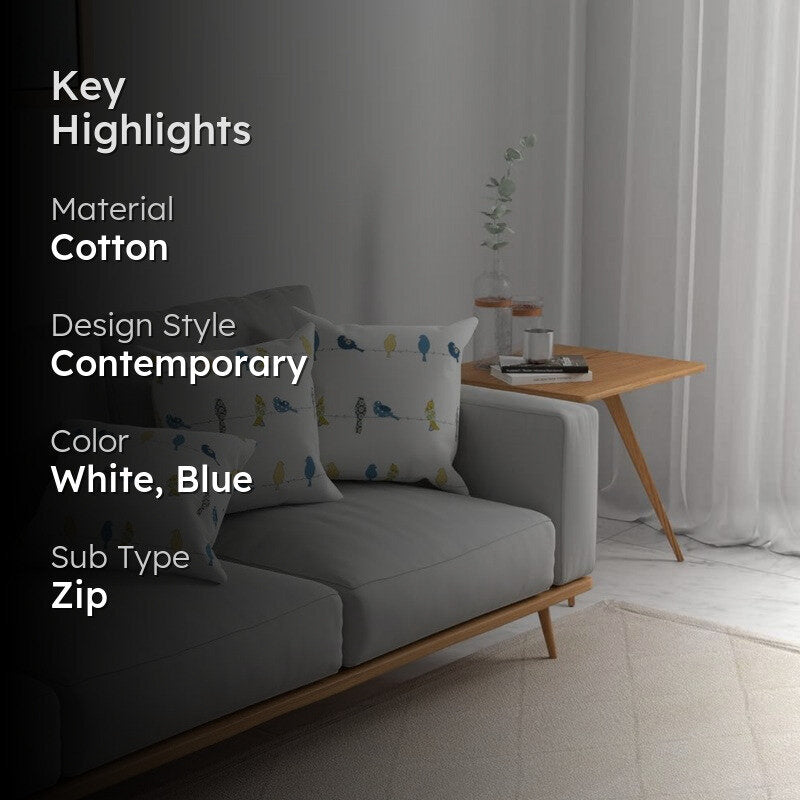 Urban Space Contemporary White & Blue Cotton Cushion Covers - Set Of Three media 2