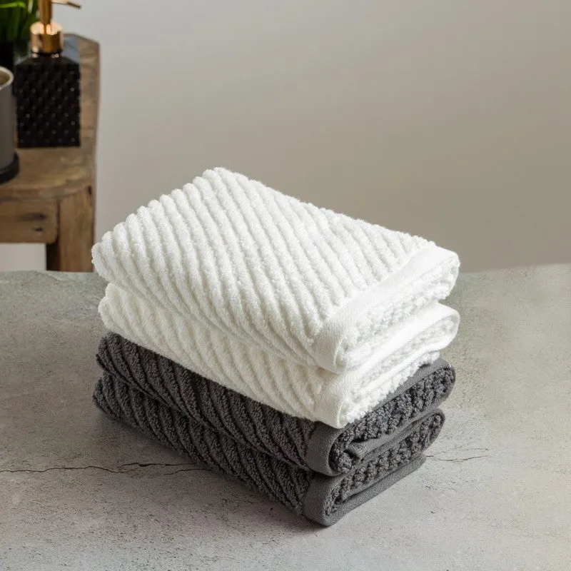 Nautica Riviera Soft Cotton Hand & Face Towel (Grey & White) - Set Of Four media 1