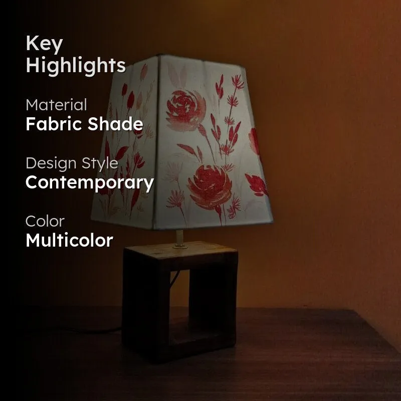 Scarlet Blossom Handpainted Fabric Table Lamp - Multicolor media 2