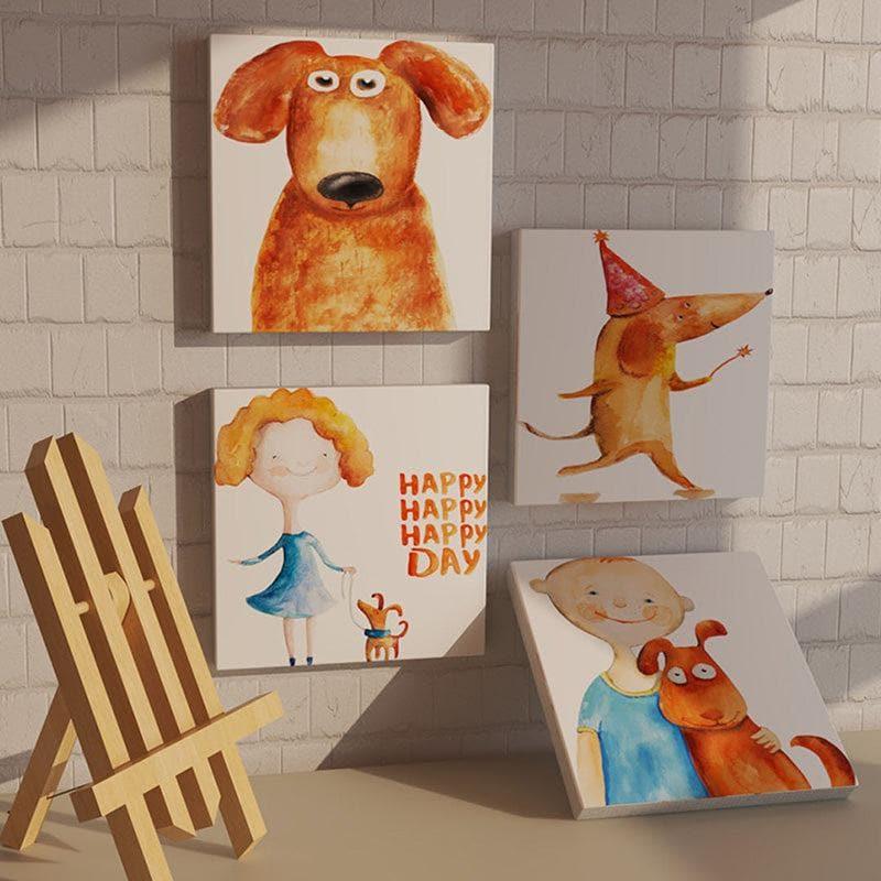 Kids And Doggo Canvas Wall Art - Set Of Four media 3