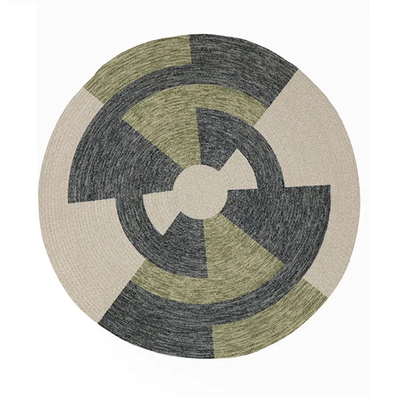 Estro Round Cotton Rug - Green & Grey media 1