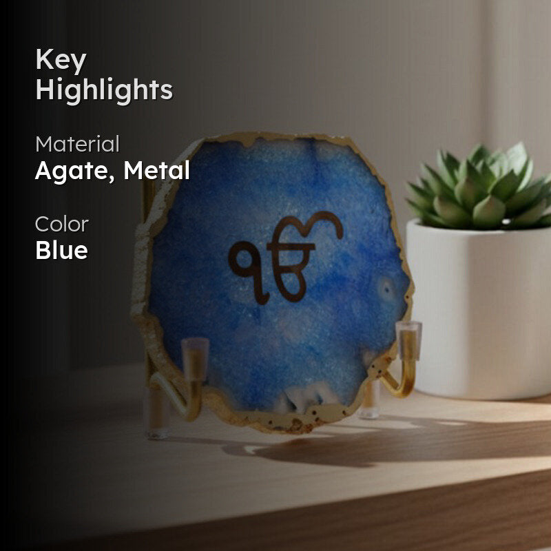 Ik Onkar Handcrafted Agate Religious Accent - Blue media 2