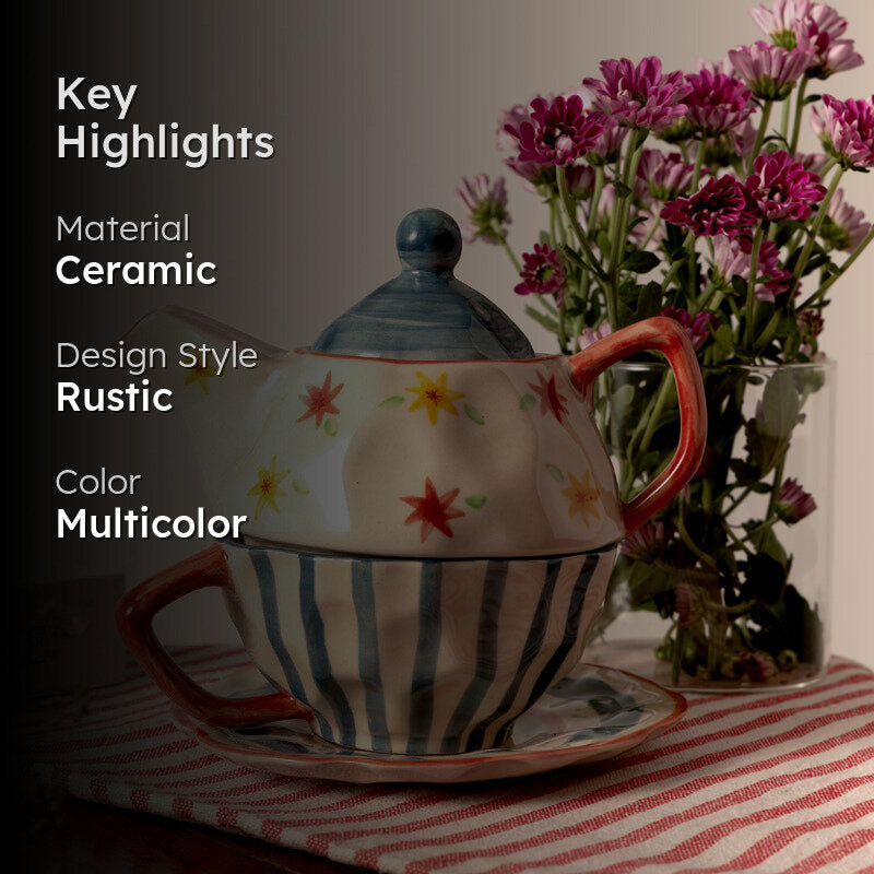 Rangoli Tea Cup with Tea Pot - Three Piece Set media 2