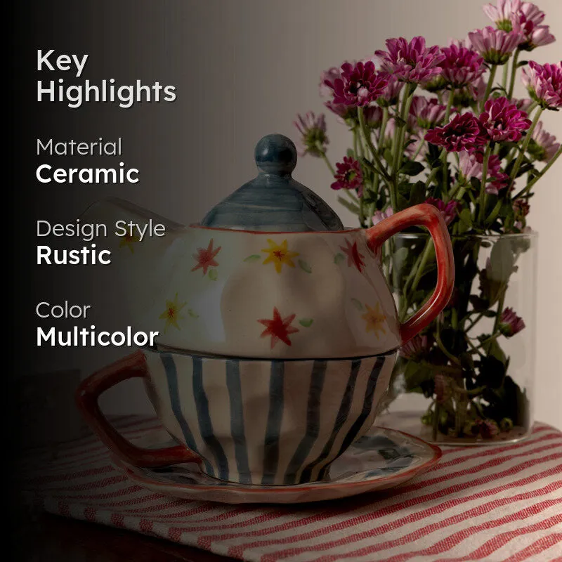 Rangoli Tea Cup with Tea Pot - Three Piece Set media 2