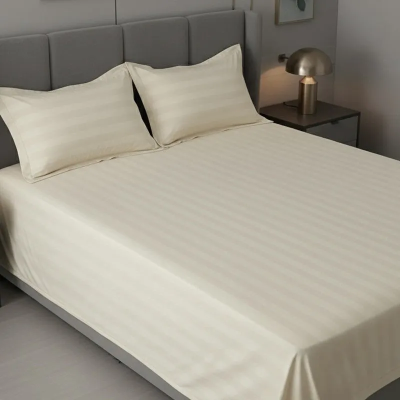 Elias Striped Cotton Bedsheet (400 TC) - Ivory media 5