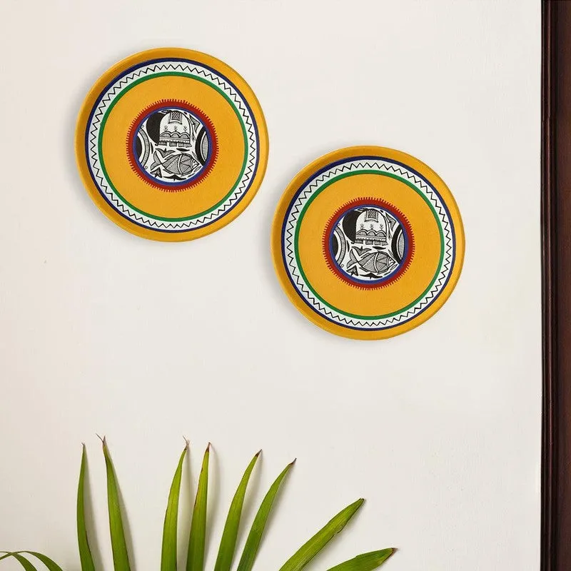 Niara Handpainted Wall Plate (Yellow) - Set Of Two media 1