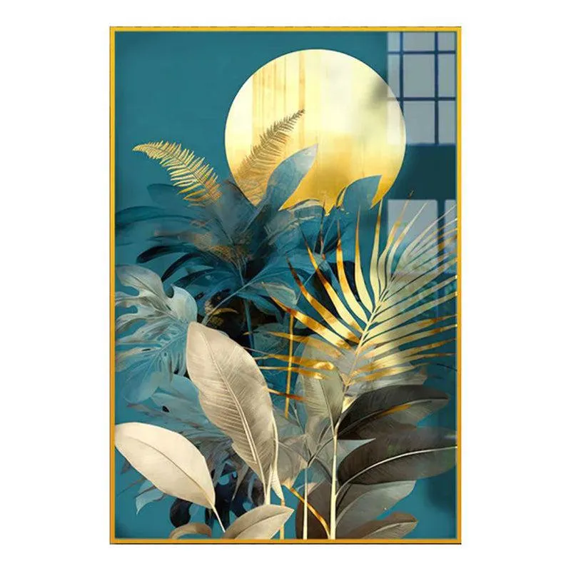 Moon & Velvet Floral Canvas Wall Art With Frame - Gold media 4