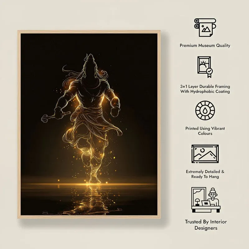 Golden Aura Mahadev Archival Paper Wall Art - Natural Brown Frame media 8