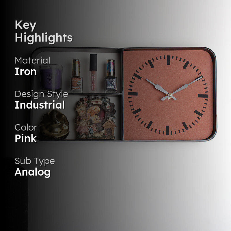 Herli Duo Iron Wall Clock With Shelf media 2
