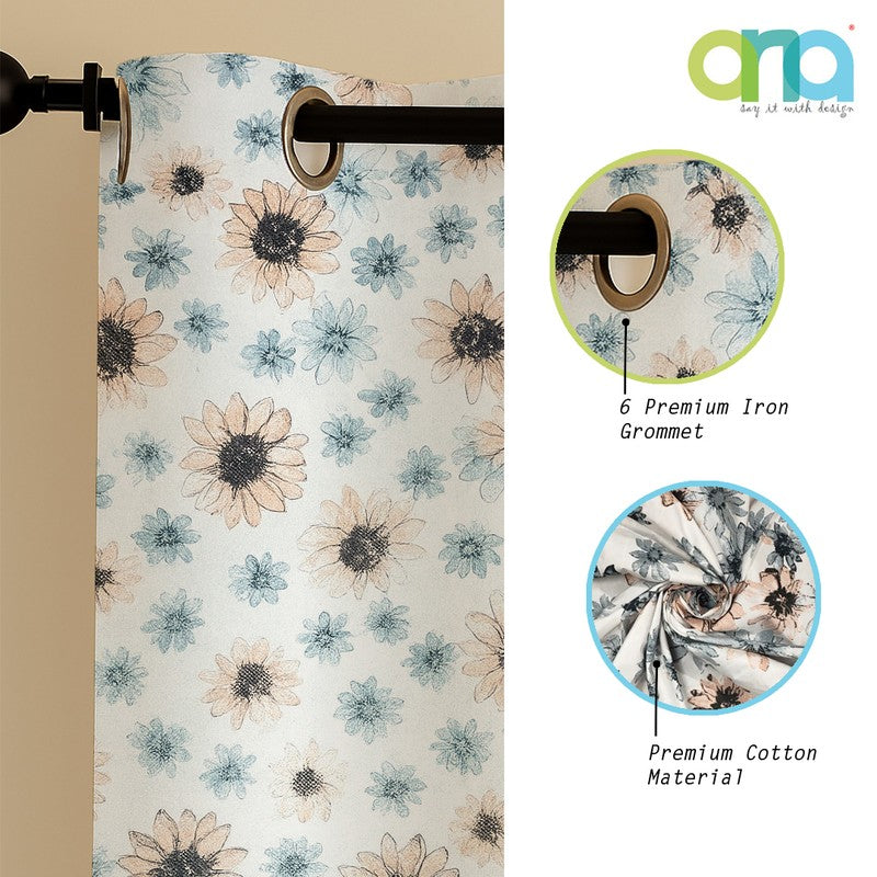 FloriBelle Cotton Curtains (peach, Blue) - Set Of Two media 8