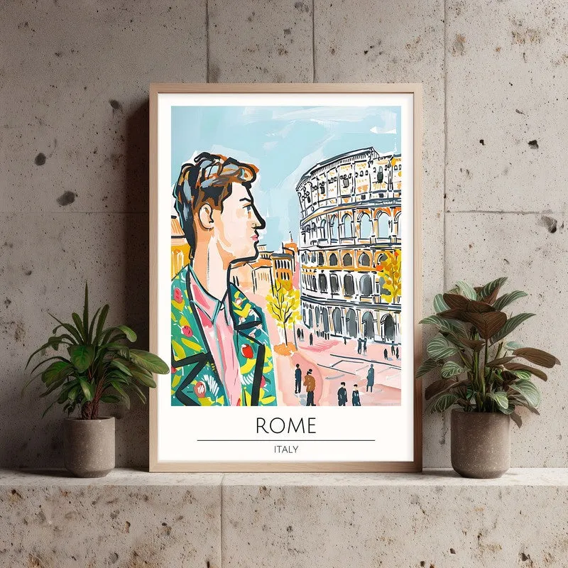 Vintage Rome Framed Canvas Archival Canvas Wall Painting - Natural Brown Frame media 3