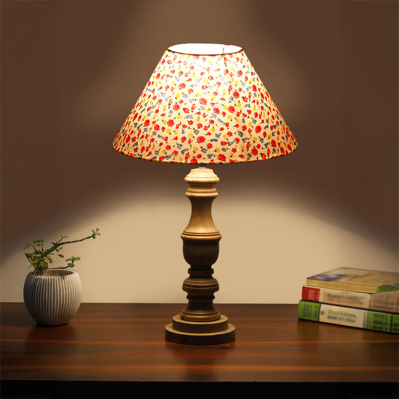 Fleura Cone Carve Wooden Table Lamp - Multicolor