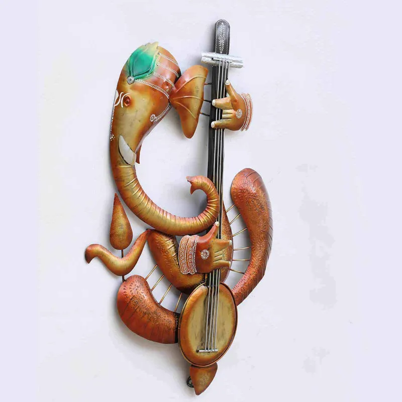 Ganesha with Veena Iron Wall Accent media 6