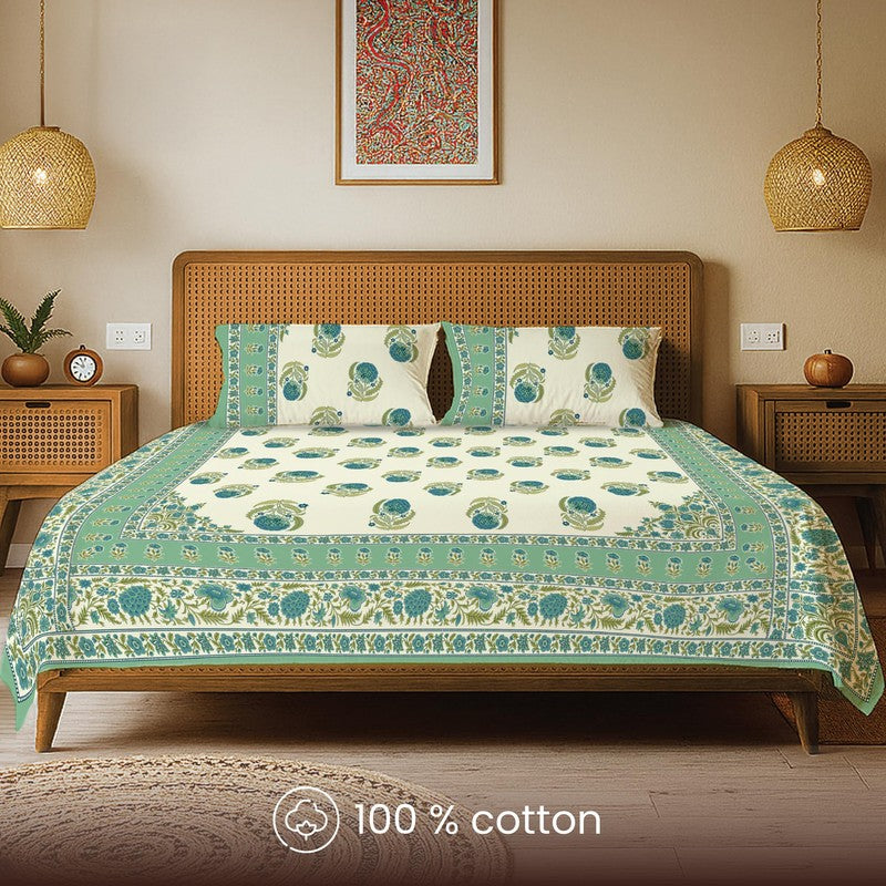 Urban Space Nayan Subtle Cotton Bedsheet (Teal) - 240 TC media 4
