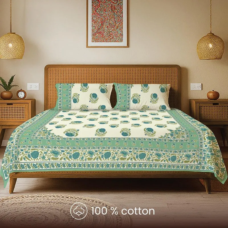 Urban Space Nayan Subtle Cotton Bedsheet (Teal) - 240 TC media 4