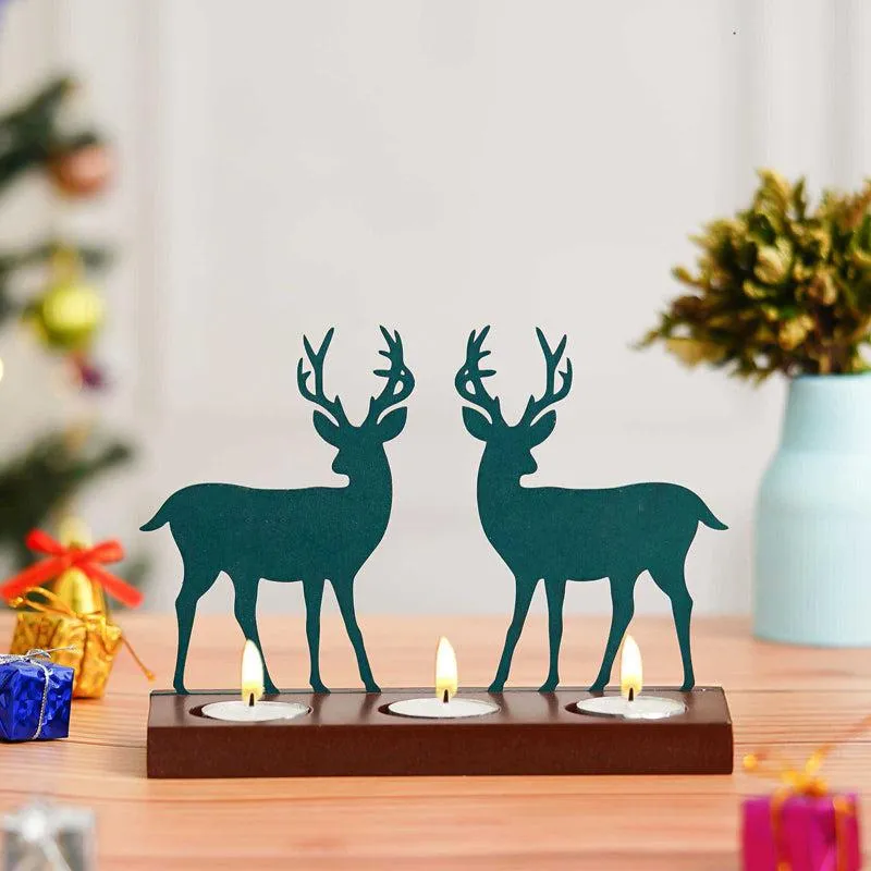 Blizten & Rudolph Wood Christmas Tea Light Holder - Green media 1