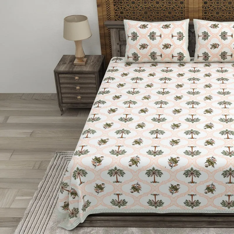 Desion Cotton Bedsheet (White,Green,Orange) - 240 TC media 3