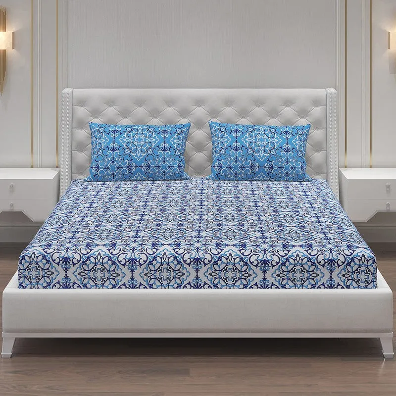Monte Carlo Petal Aura Cotton Bedsheet (Blue,White) - 104 TC media 3
