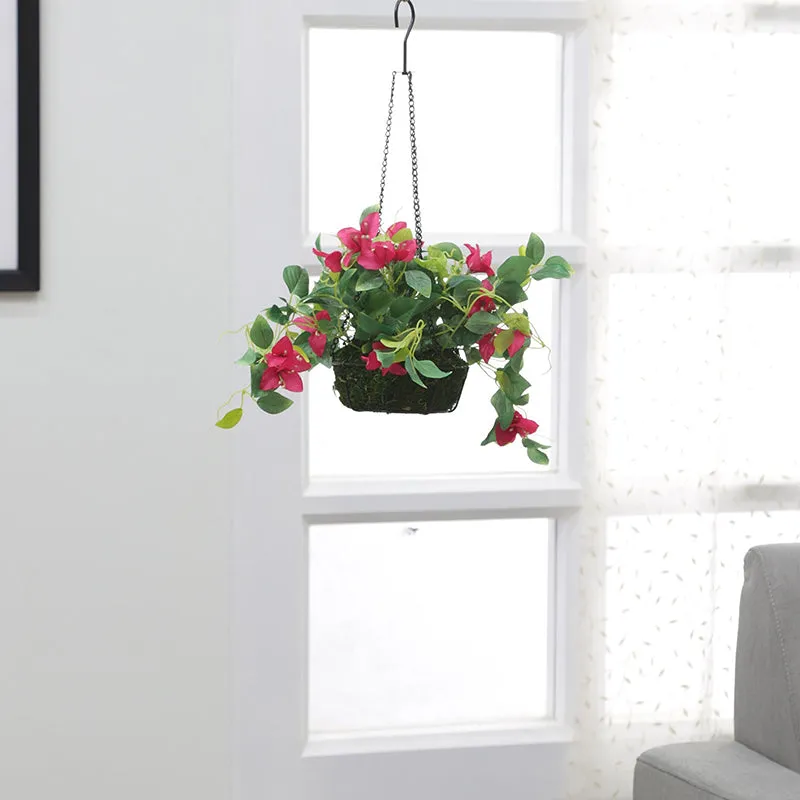 Faux Bougainville In Hanging Basket (Dark Pink) media 1