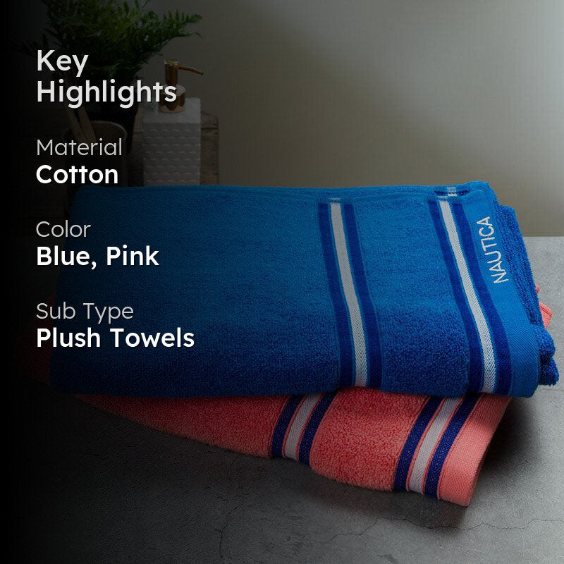 Nautica Dove Down Cotton Towel Set (Royal Blue & Coral) - Set Of Two media 2