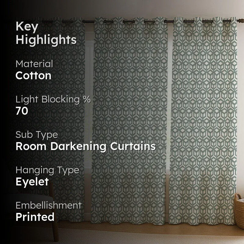 Soft Angles Cotton Curtains - Set Of Three media 2