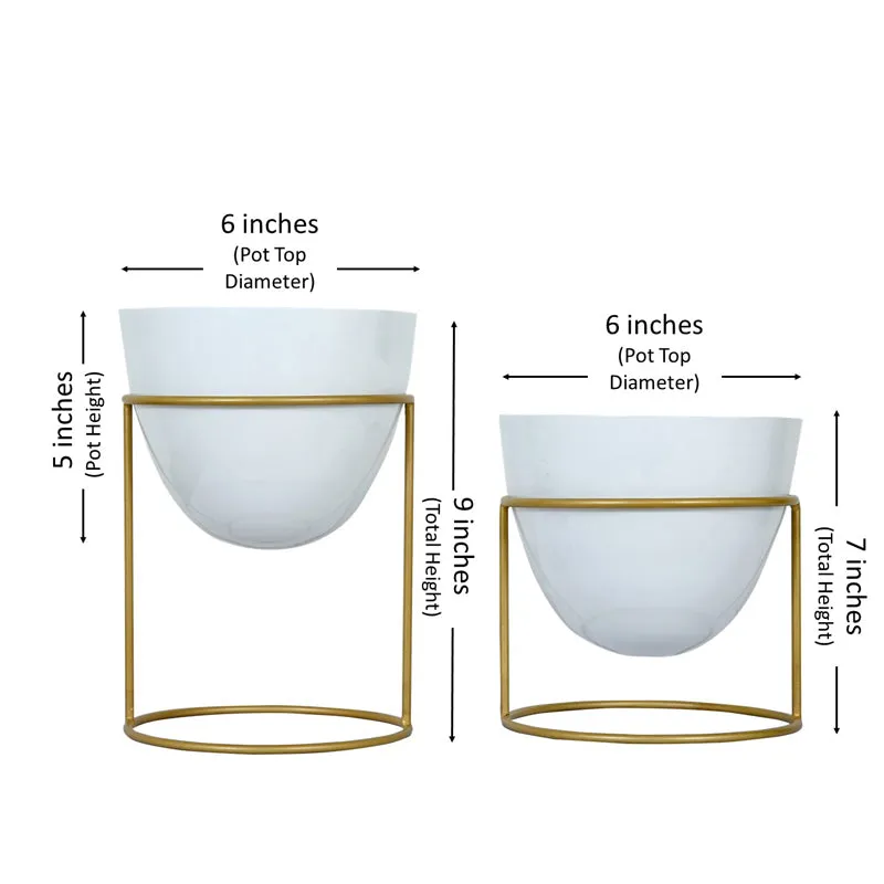 Trudene Metal Pot With Stand (White & Gold) - Set Of Two media 6